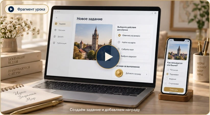 Фрагмент урока: создаём задание в конструкторе и смотрим результат на телефоне