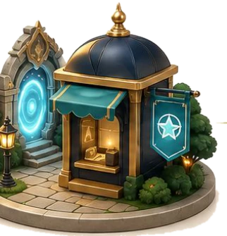 Partner's game pavilion with a portal