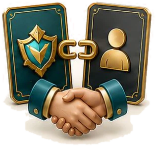 Two cards and a handshake
